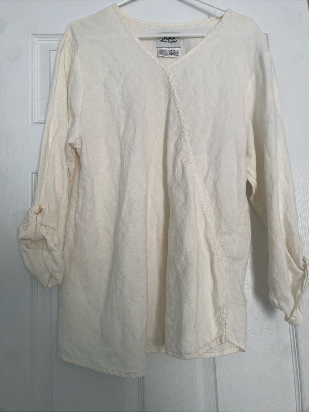 FLAX V-Neck 3/4 Length Sleeves Blouse Size M Lagenlook Boho